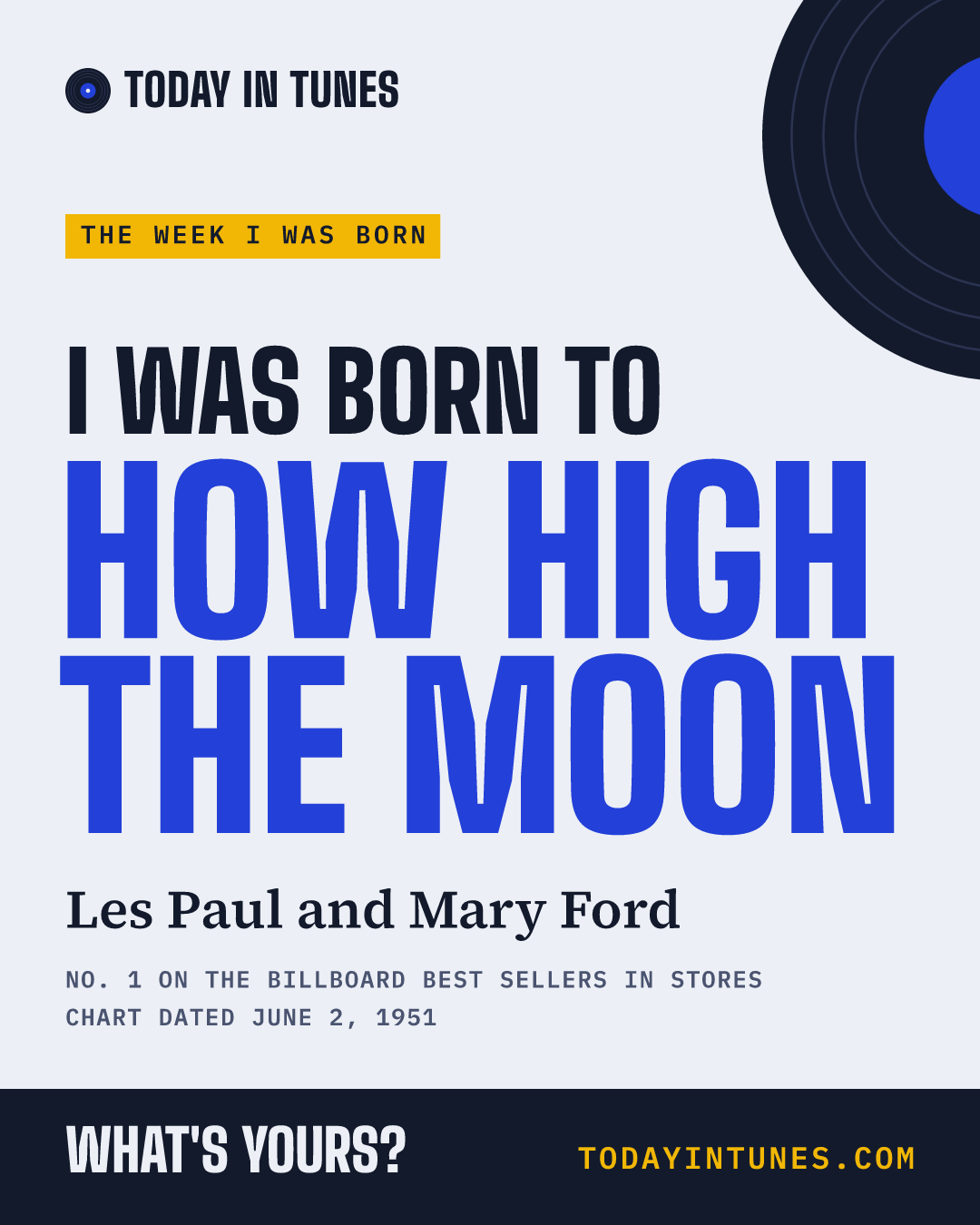 I was born to How High the Moon, by Les Paul and Mary Ford