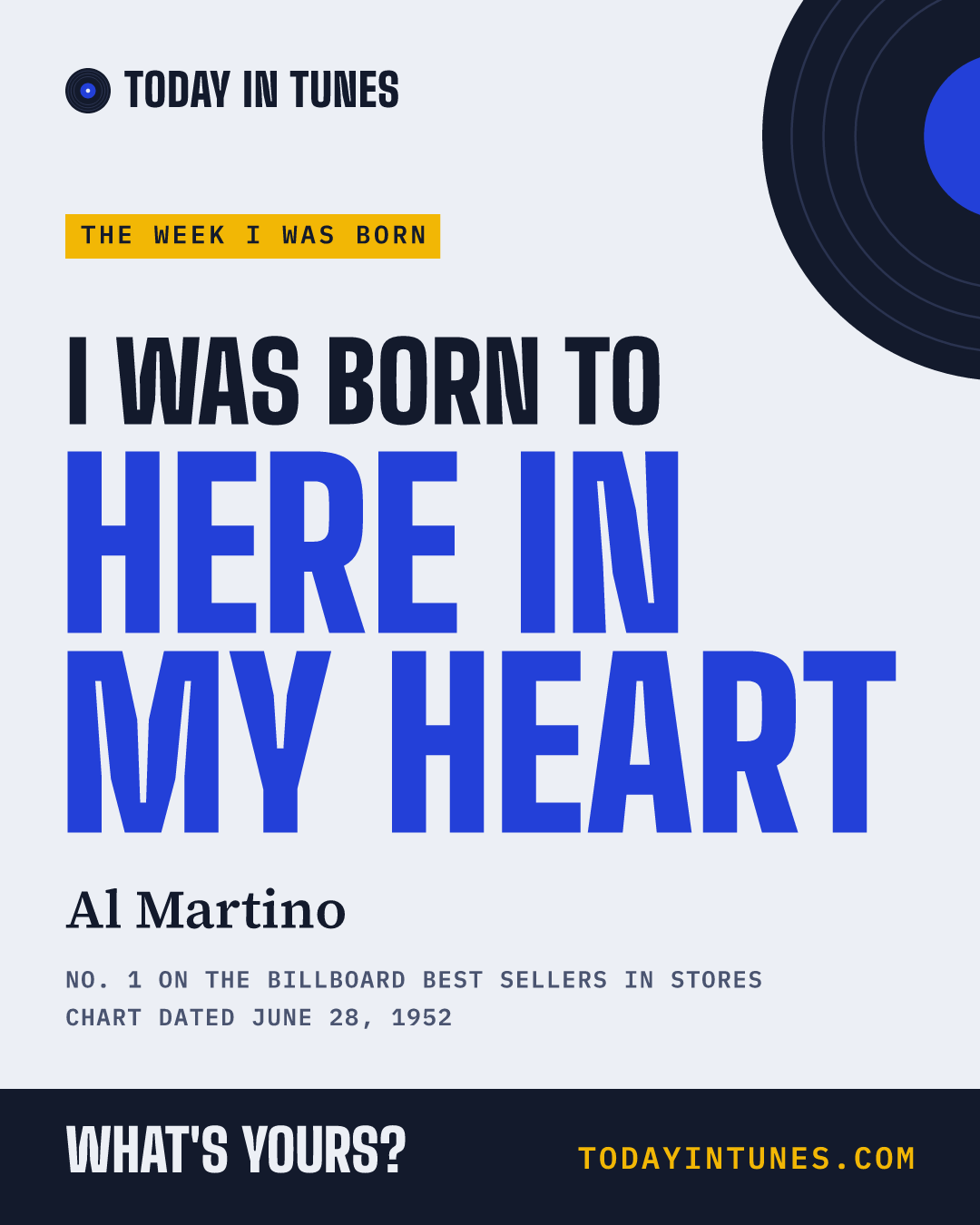 I was born to Here in My Heart, by Al Martino