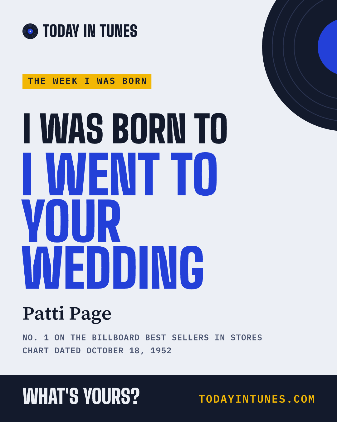 I was born to I Went to Your Wedding, by Patti Page