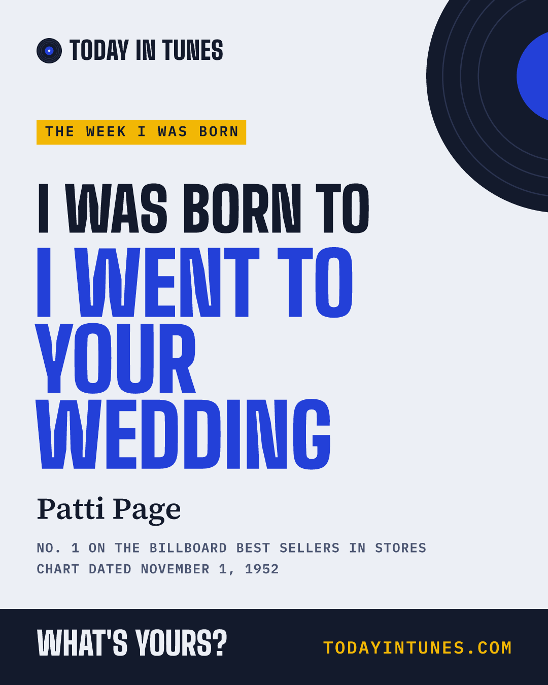 I was born to I Went to Your Wedding, by Patti Page
