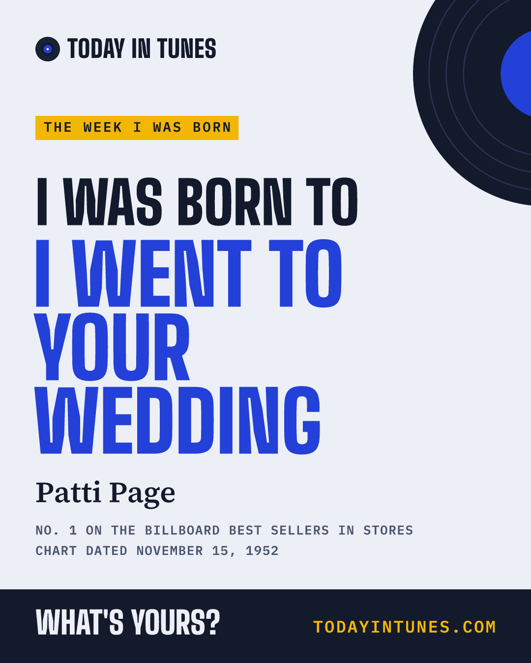 I was born to I Went to Your Wedding, by Patti Page