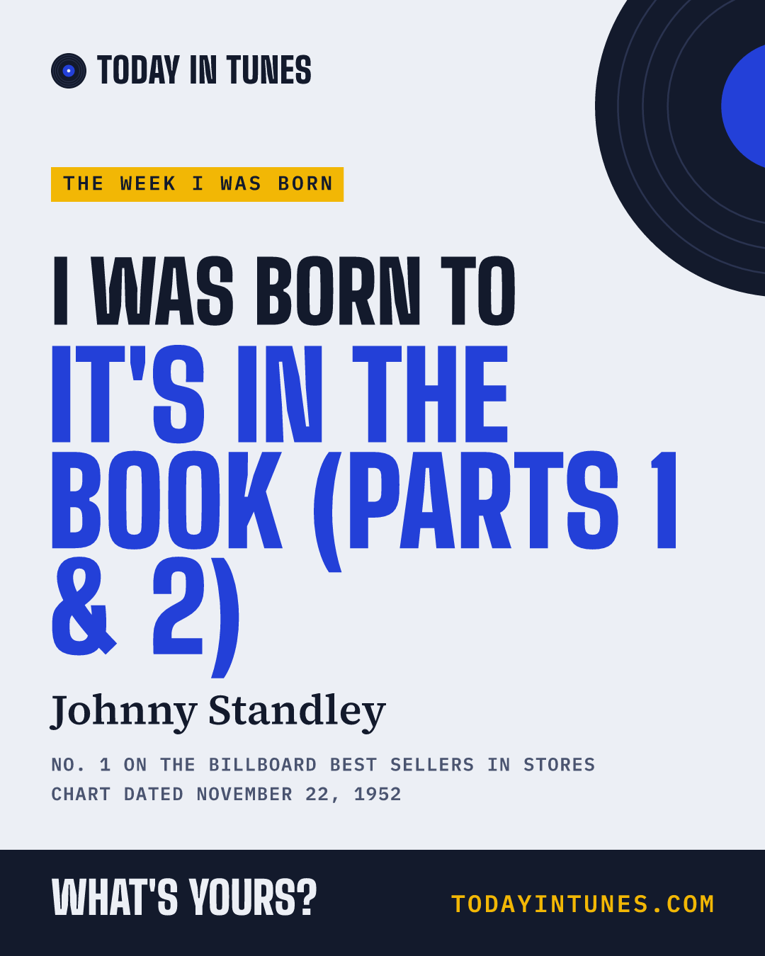 I was born to It's in the Book (Parts 1 & 2), by Johnny Standley