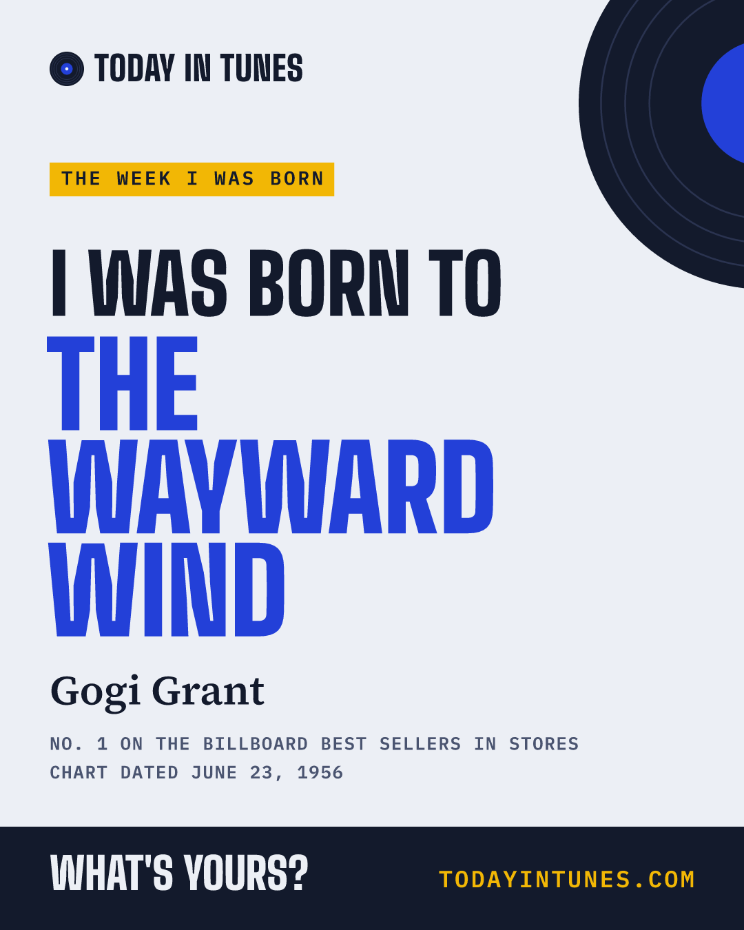 I was born to The Wayward Wind, by Gogi Grant