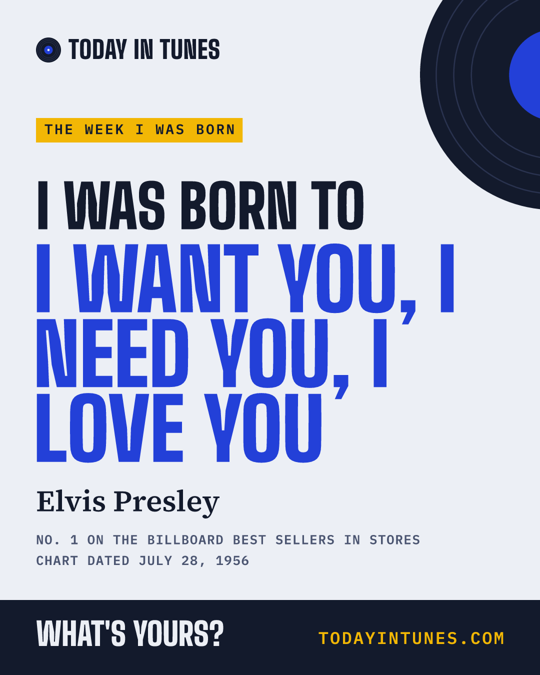 I was born to I Want You, I Need You, I Love You, by Elvis Presley
