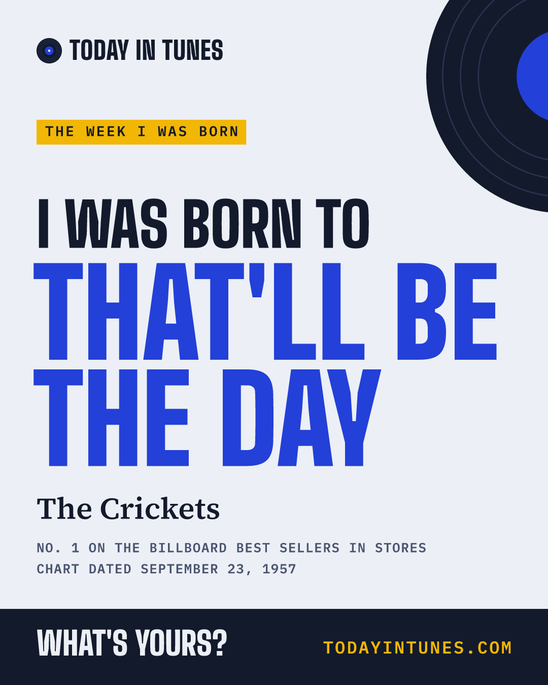 I was born to That'll Be the Day, by The Crickets