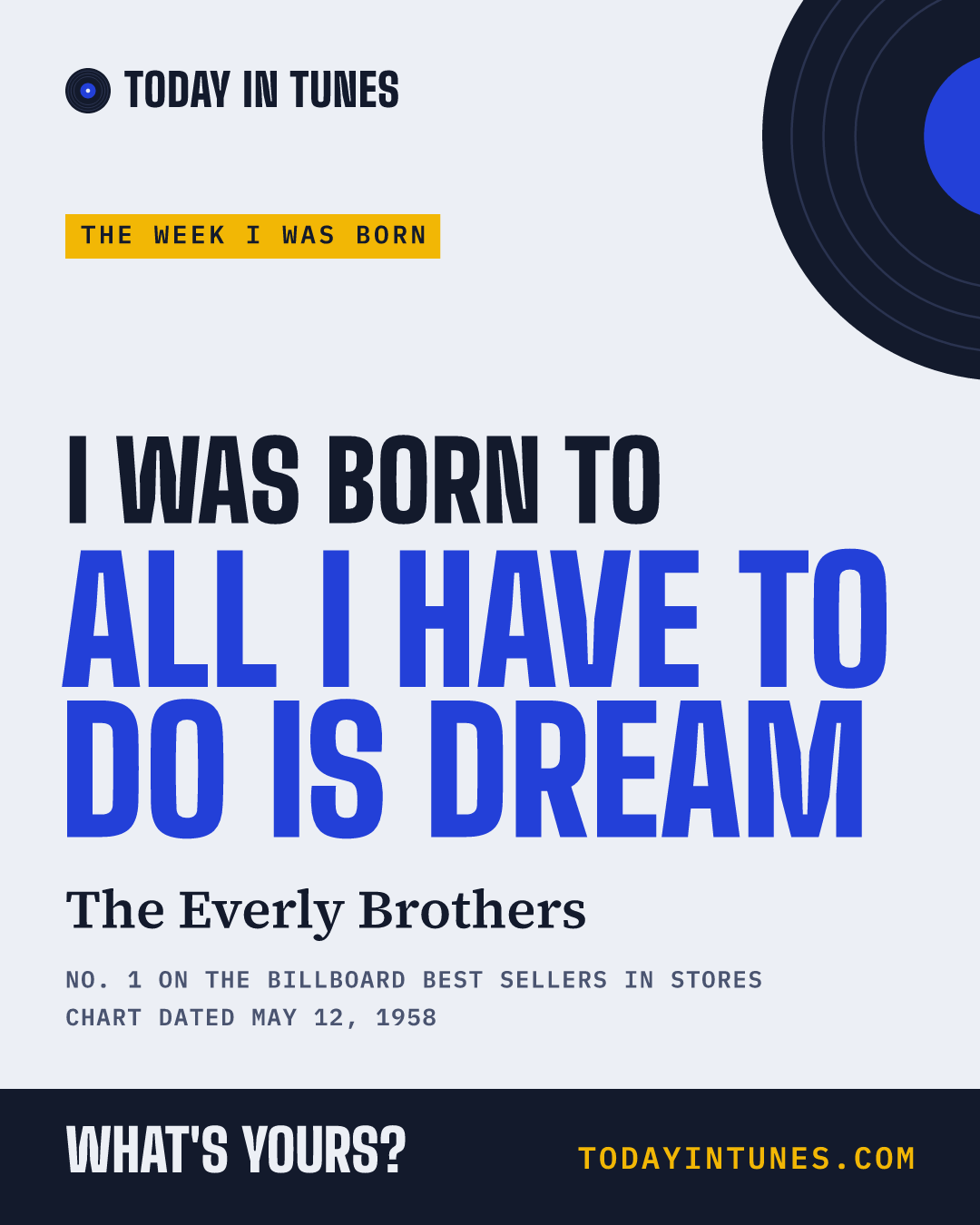 I was born to All I Have to Do Is Dream, by The Everly Brothers