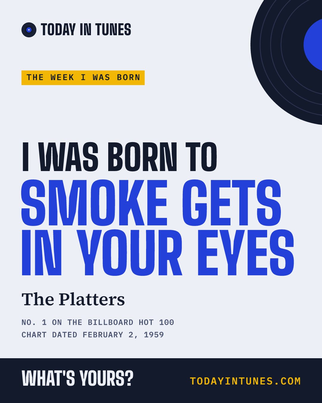 I was born to Smoke Gets in Your Eyes, by The Platters