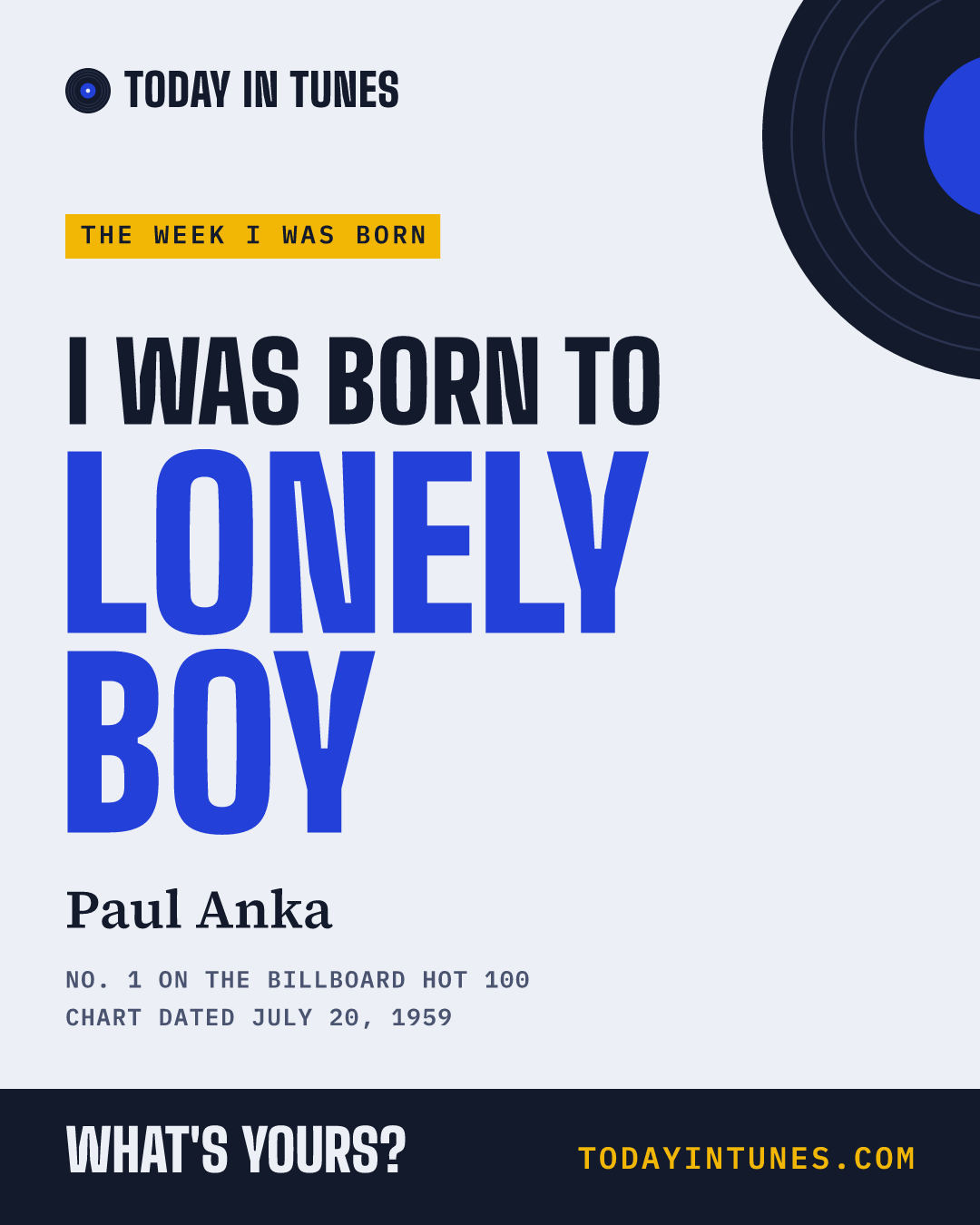 I was born to Lonely Boy, by Paul Anka
