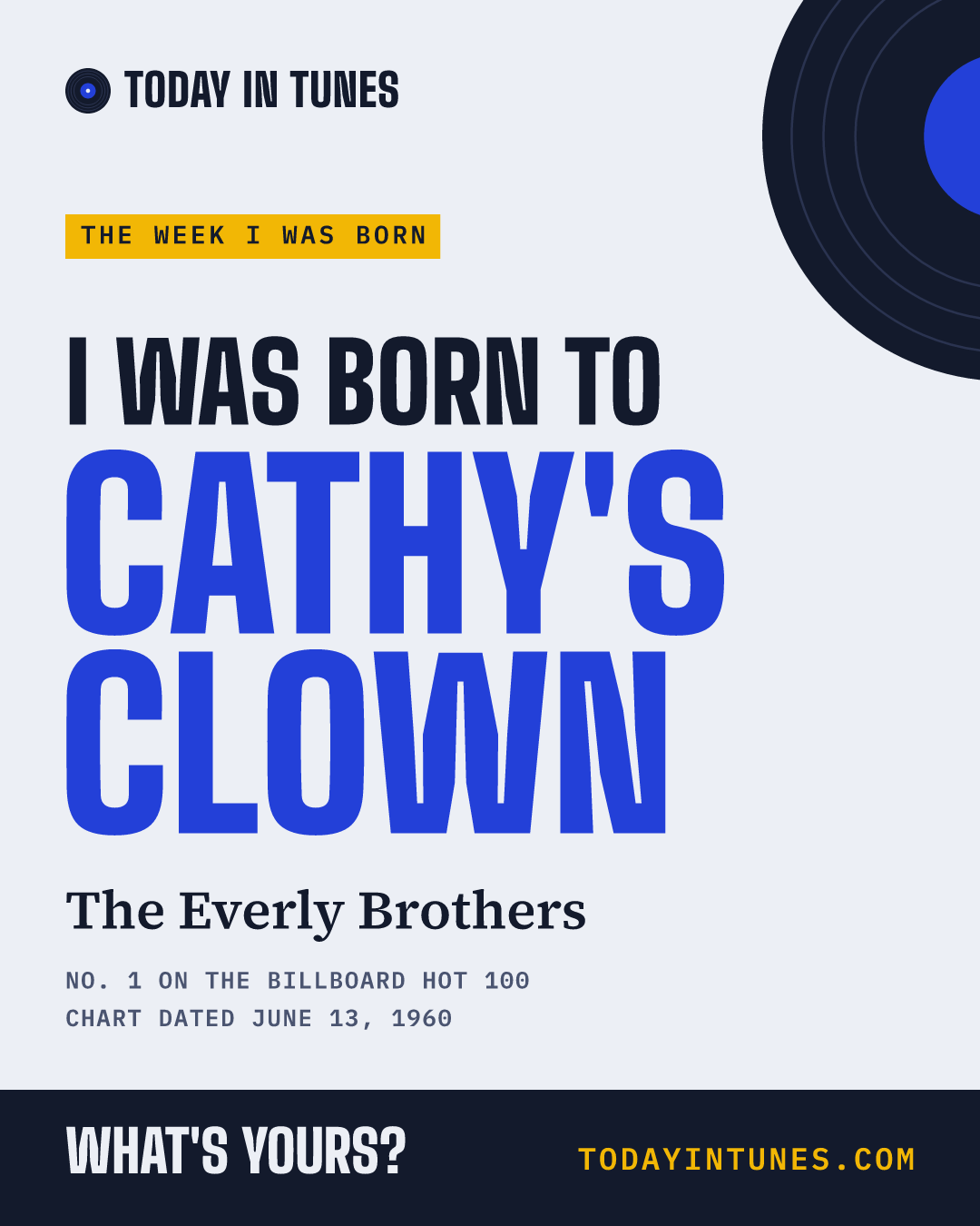 I was born to Cathy's Clown, by The Everly Brothers