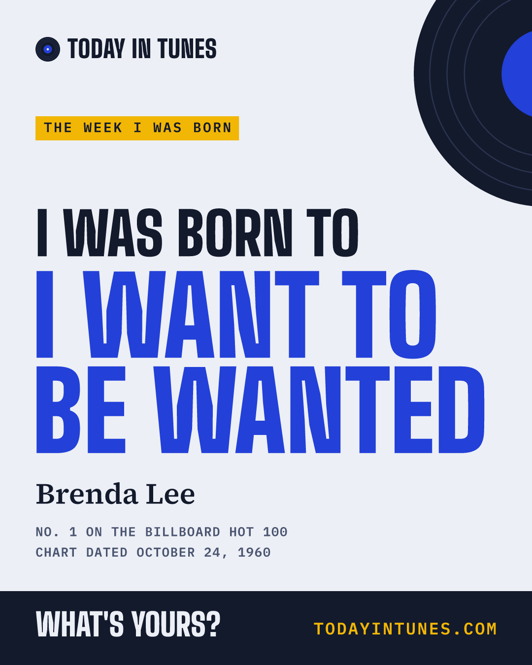I was born to I Want to Be Wanted, by Brenda Lee