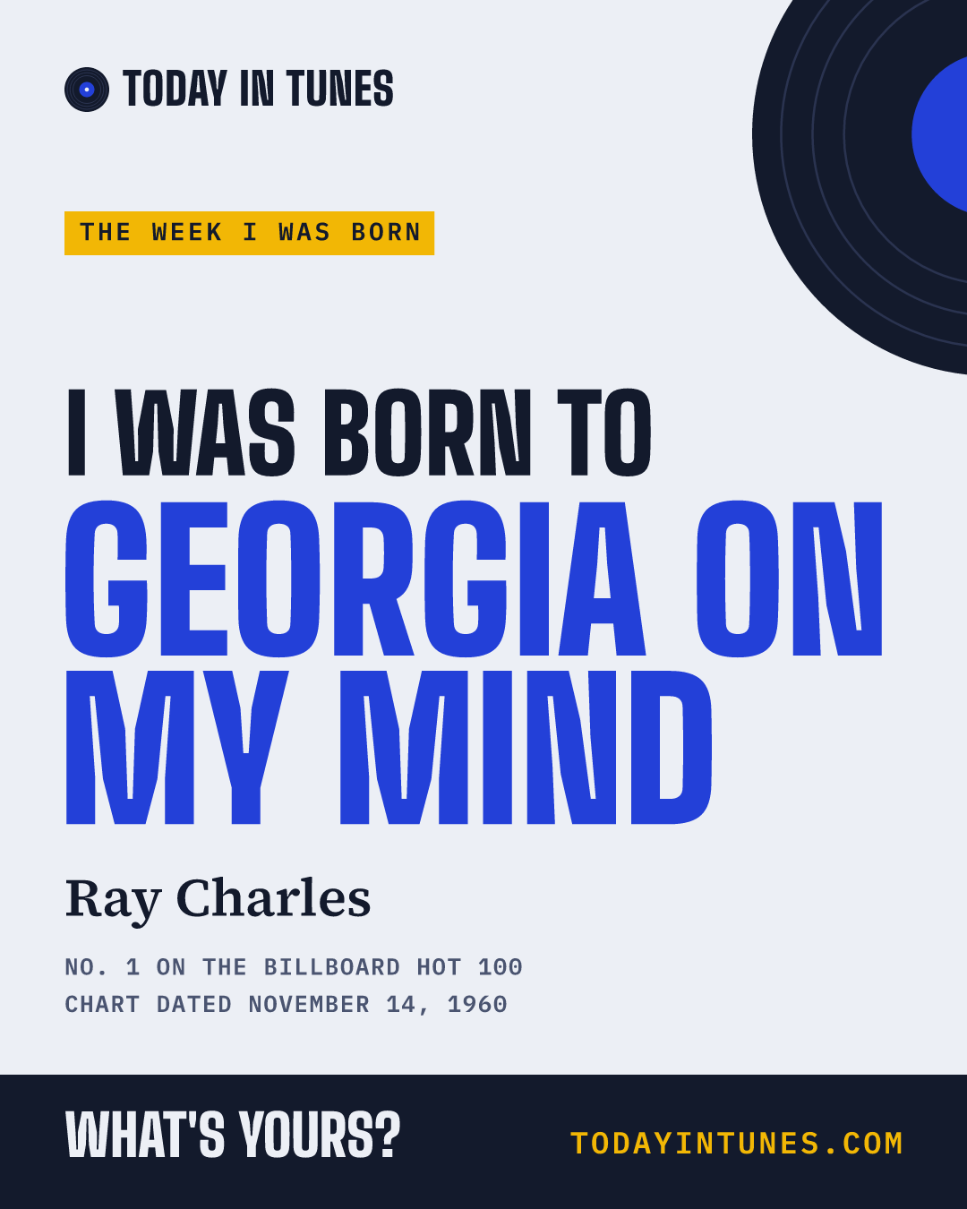 I was born to Georgia on My Mind, by Ray Charles