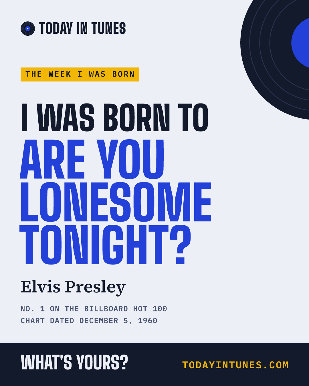 I was born to Are You Lonesome Tonight?, by Elvis Presley