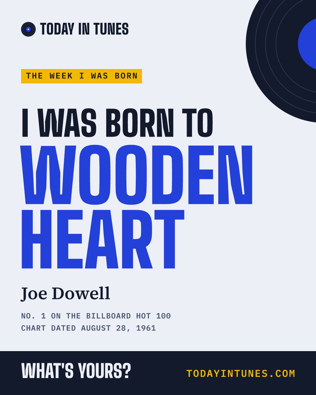 I was born to Wooden Heart, by Joe Dowell