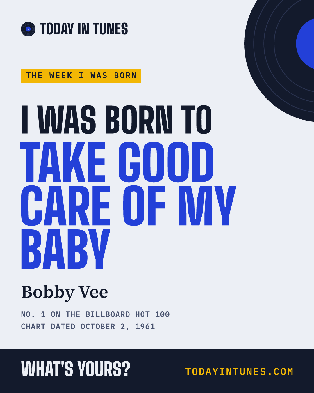 I was born to Take Good Care of My Baby, by Bobby Vee