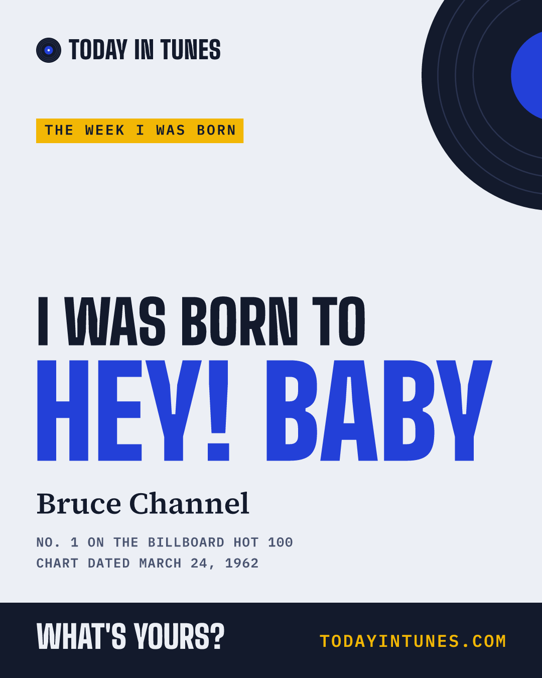 I was born to Hey! Baby, by Bruce Channel