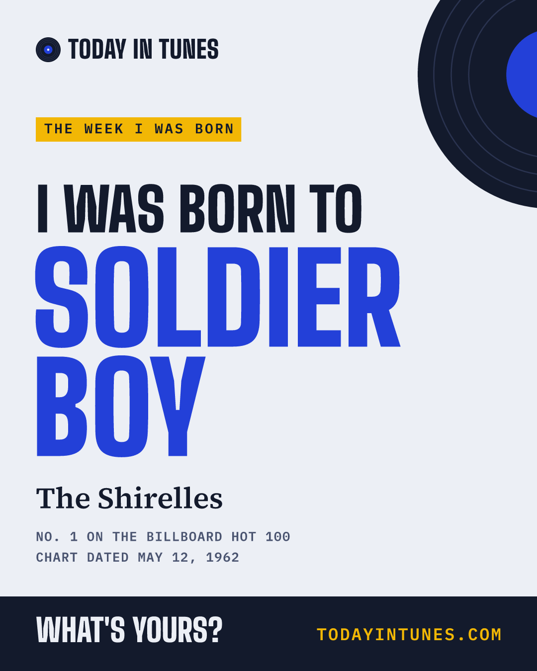I was born to Soldier Boy, by The Shirelles