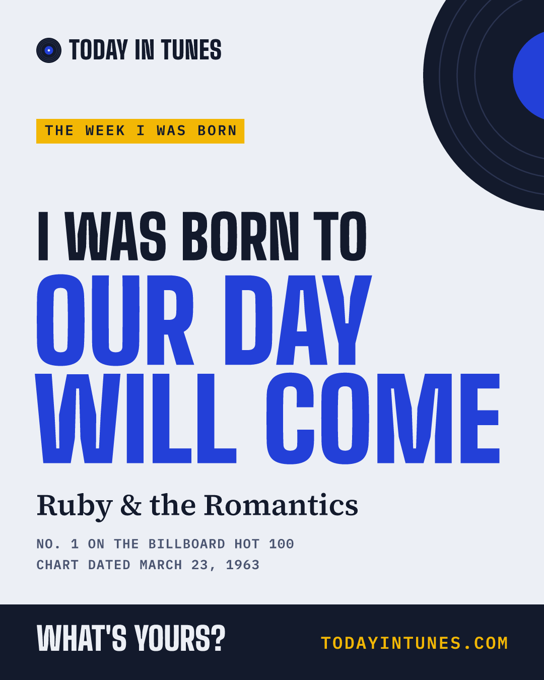 I was born to Our Day Will Come, by Ruby & the Romantics