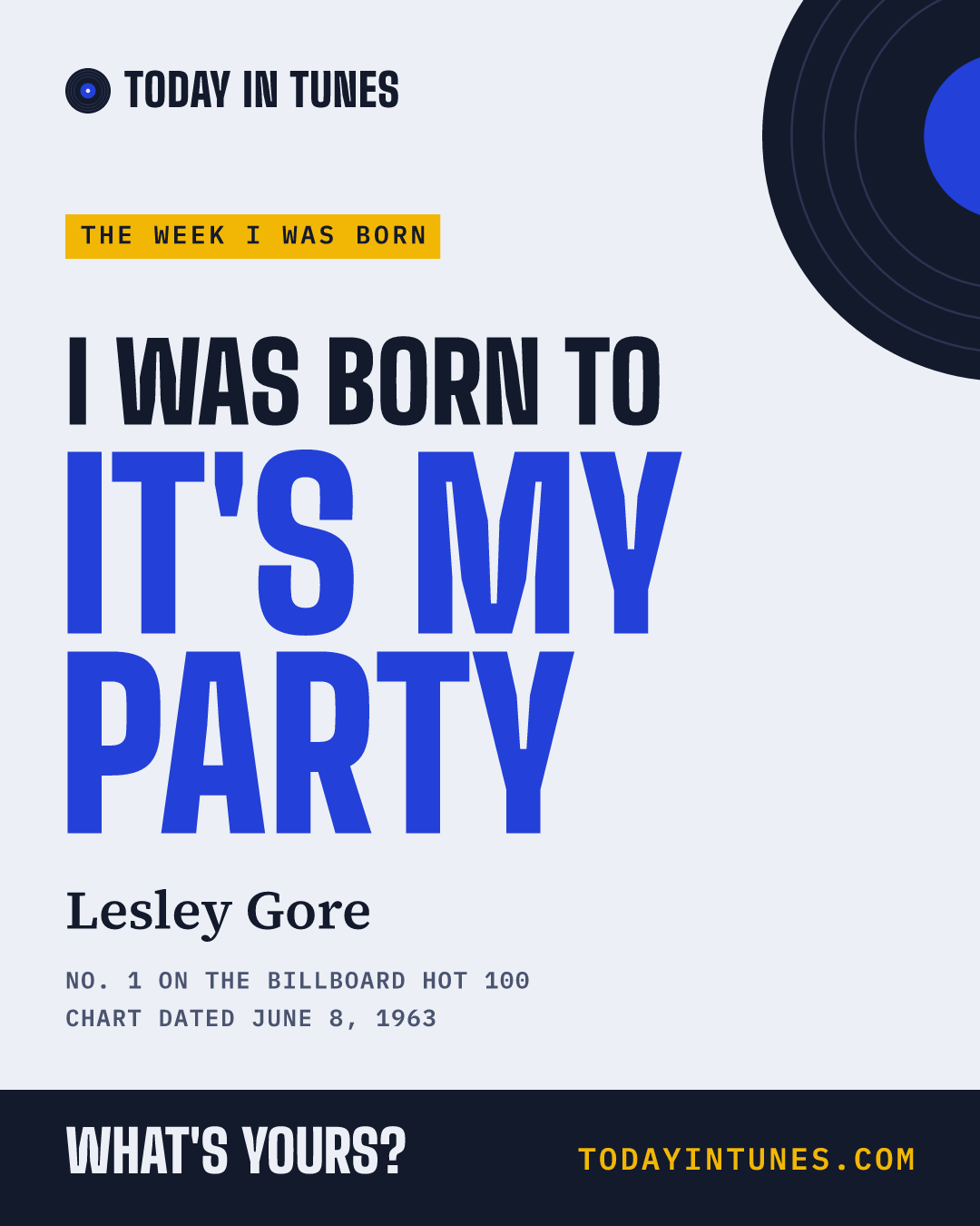 I was born to It's My Party, by Lesley Gore