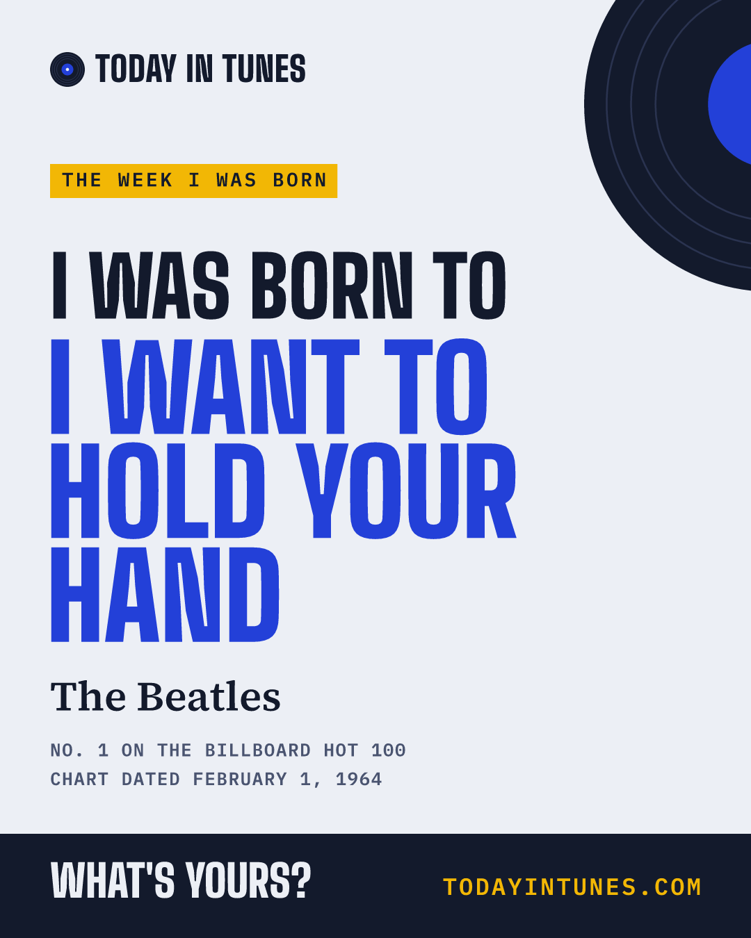 I was born to I Want to Hold Your Hand, by The Beatles