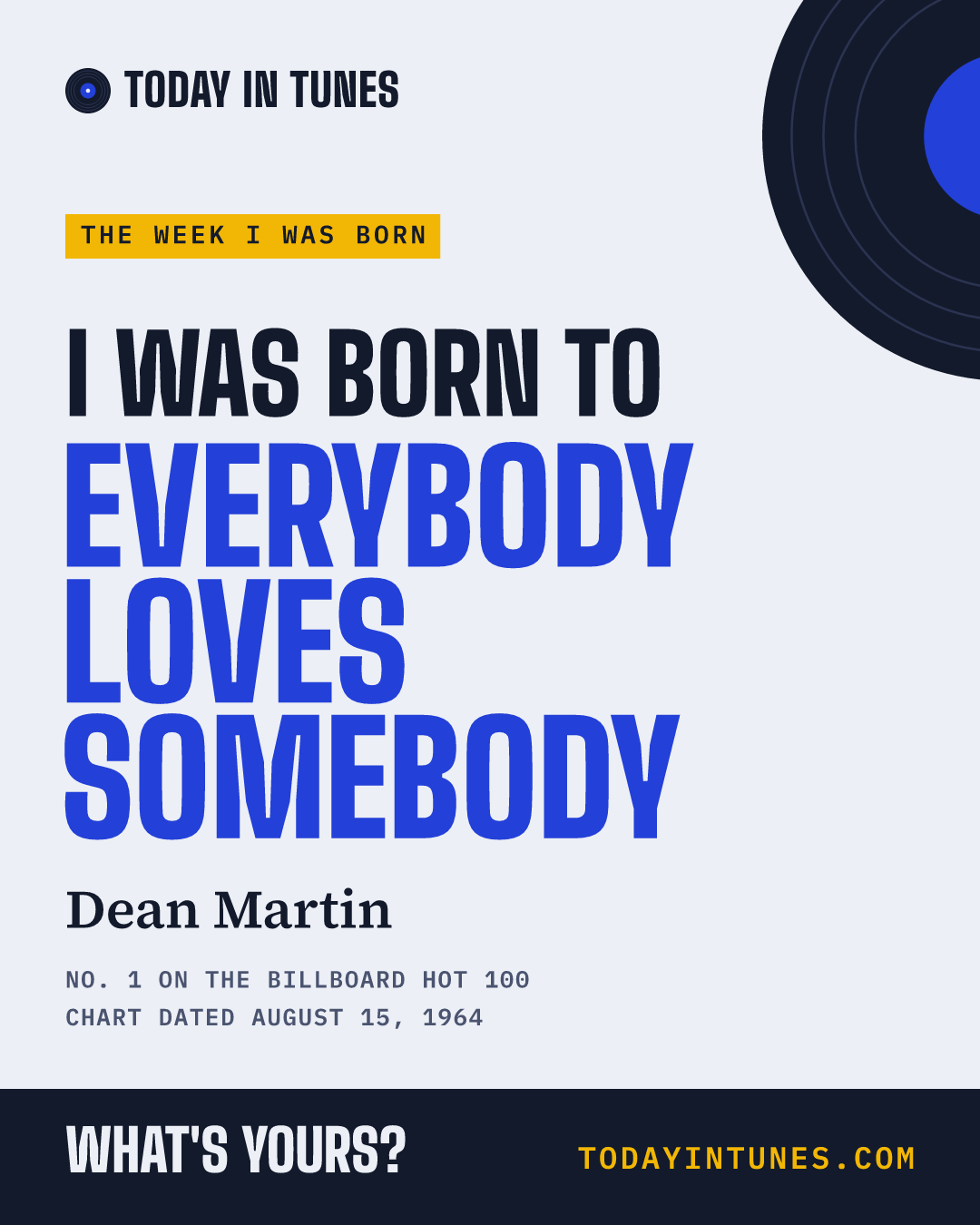 I was born to Everybody Loves Somebody, by Dean Martin