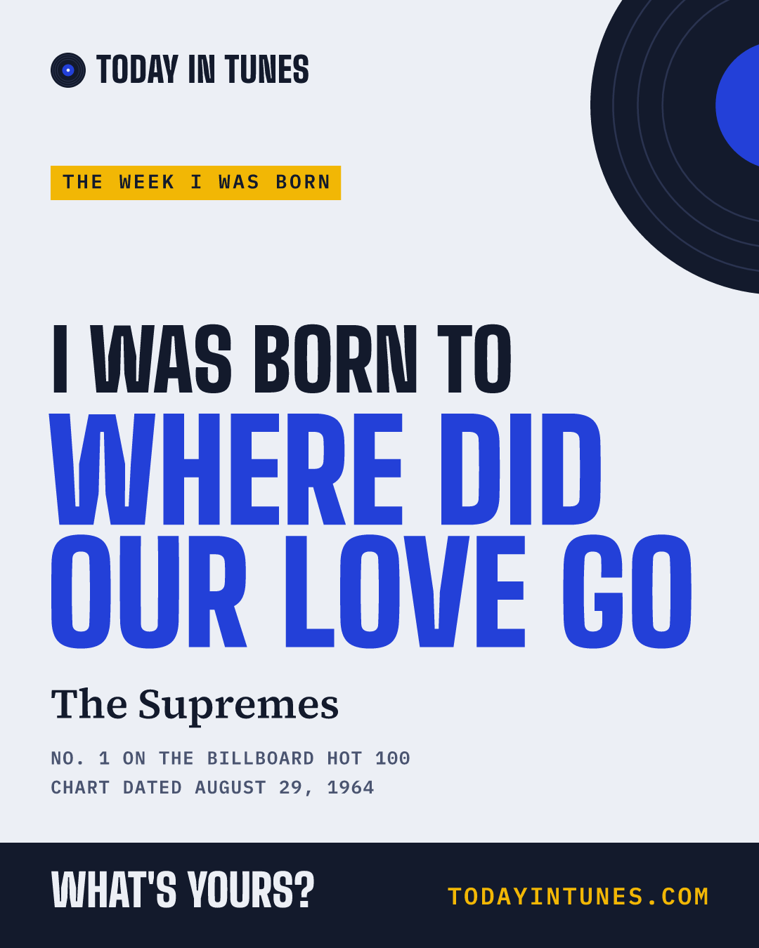 I was born to Where Did Our Love Go, by The Supremes