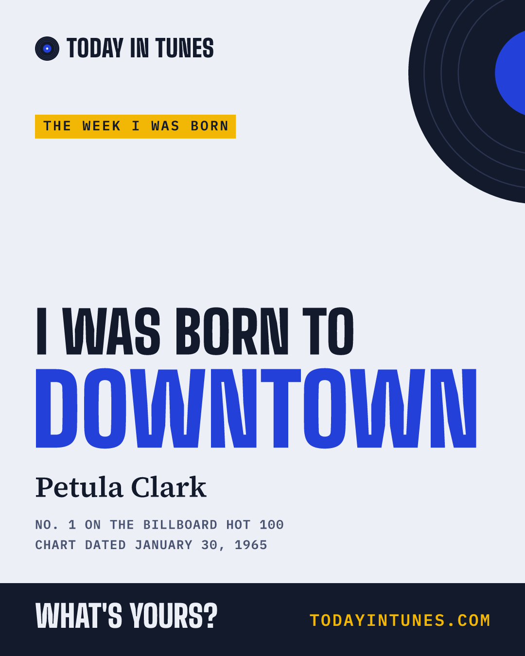 I was born to Downtown, by Petula Clark