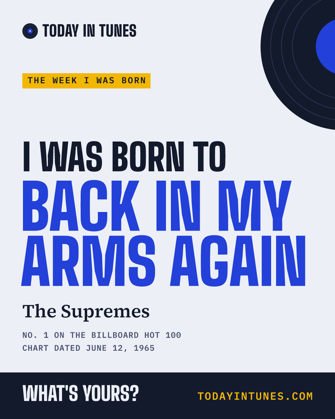I was born to Back in My Arms Again, by The Supremes