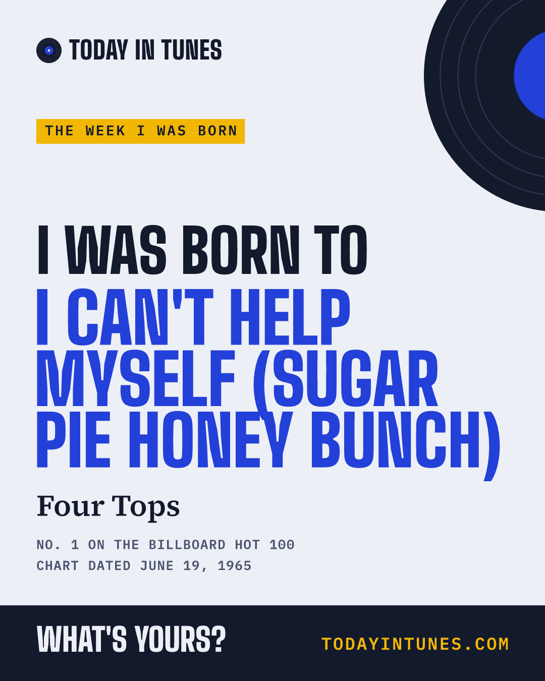 I was born to I Can't Help Myself (Sugar Pie Honey Bunch), by Four Tops