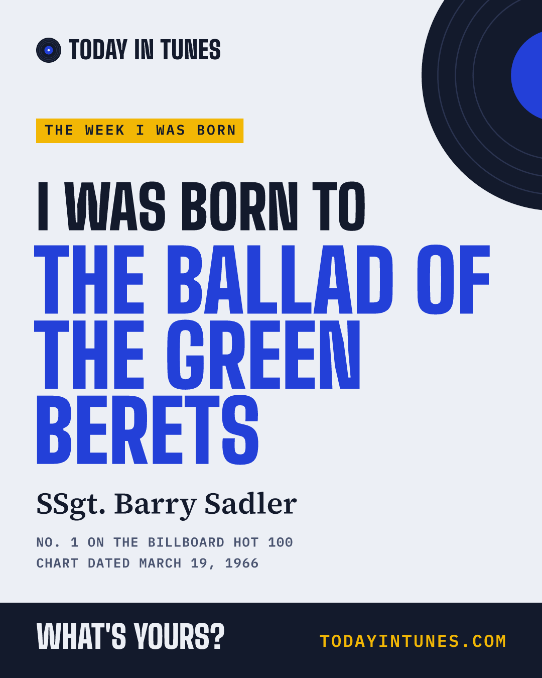 I was born to The Ballad of the Green Berets, by SSgt. Barry Sadler