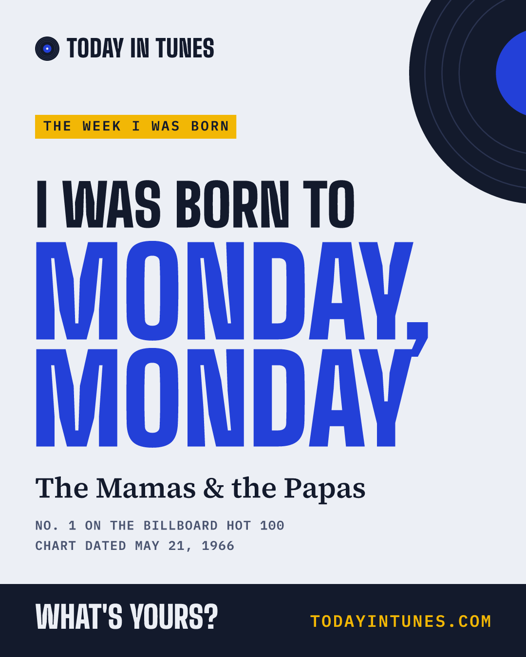I was born to Monday, Monday, by The Mamas & the Papas