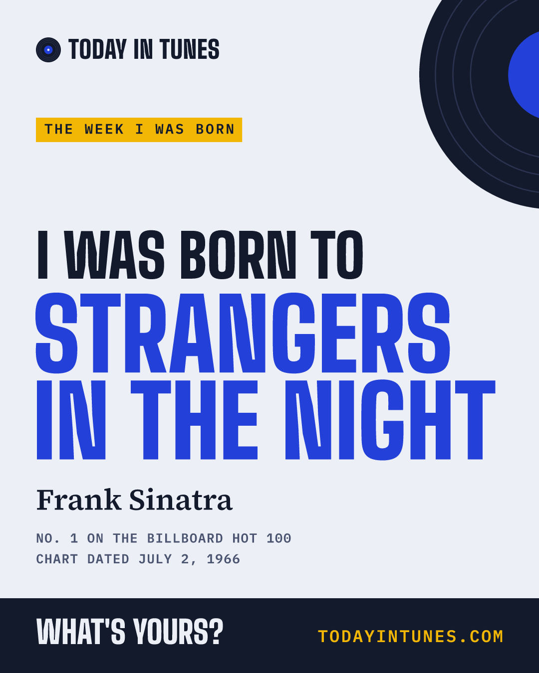 I was born to Strangers in the Night, by Frank Sinatra
