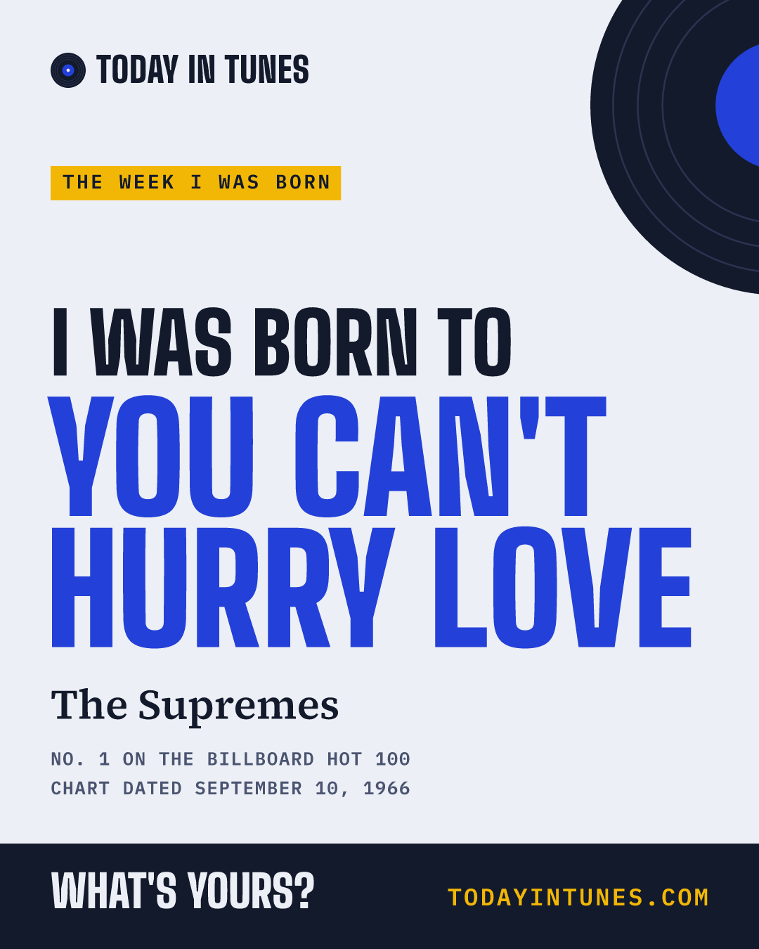 I was born to You Can't Hurry Love, by The Supremes
