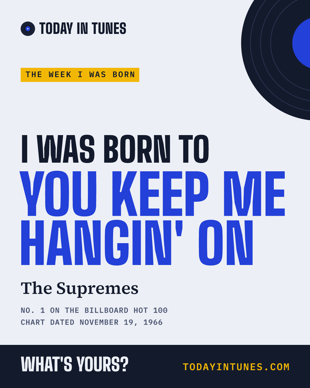 I was born to You Keep Me Hangin' On, by The Supremes