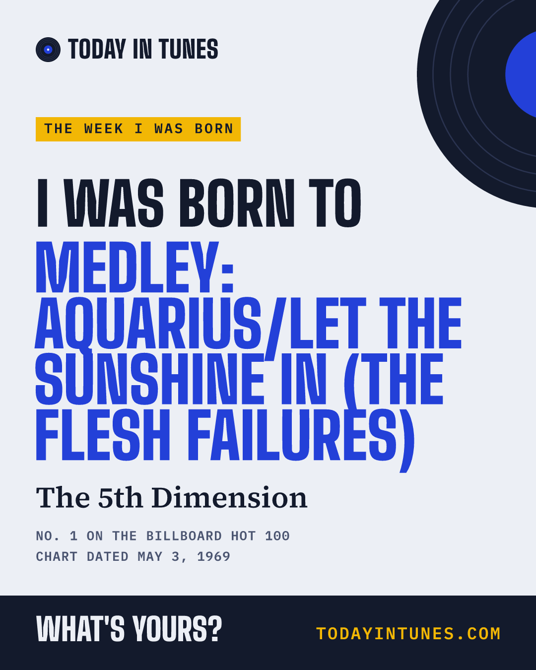 I was born to Medley: Aquarius/Let the Sunshine In (The Flesh Failures), by The 5th Dimension