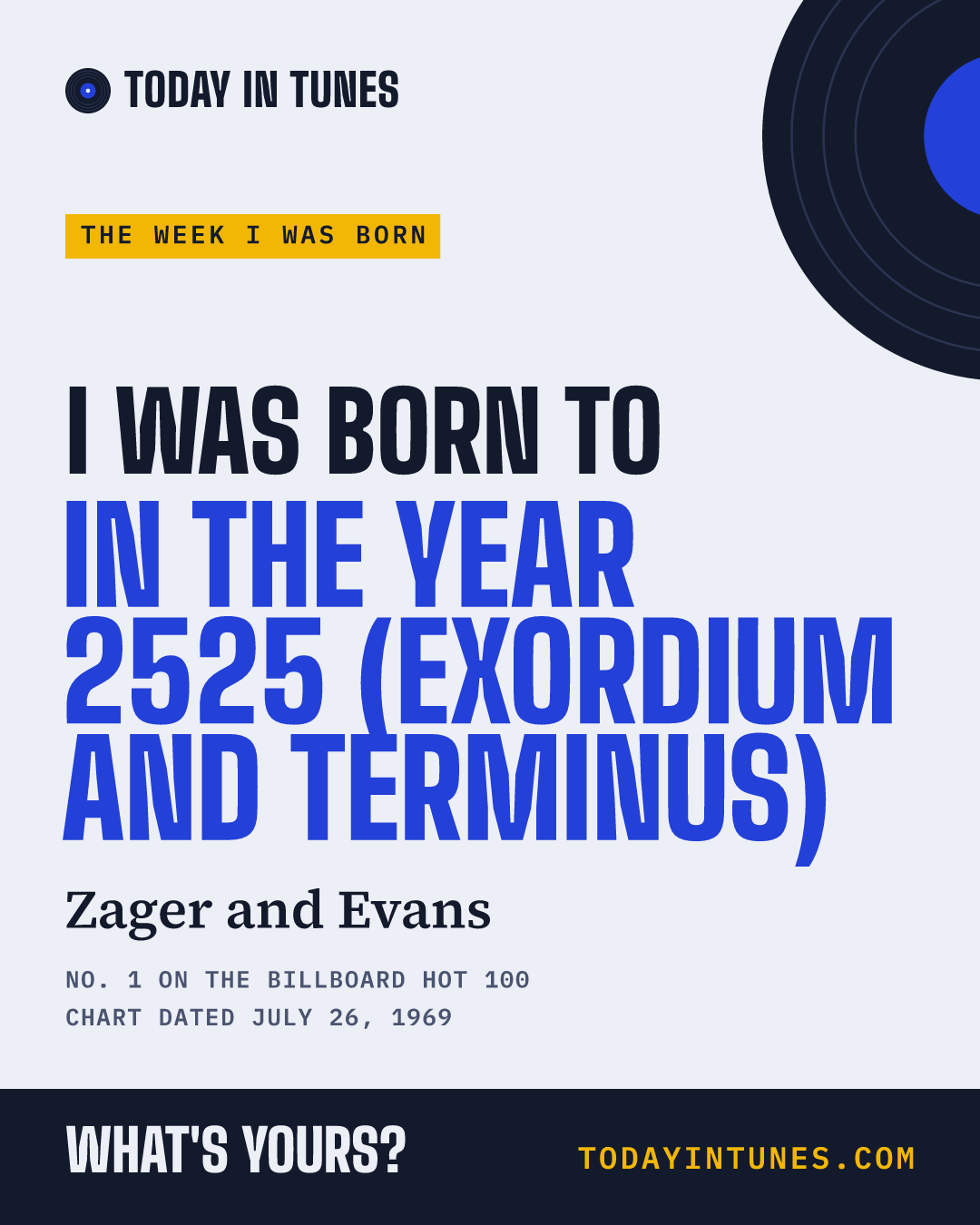 I was born to In the Year 2525 (Exordium and Terminus), by Zager and Evans