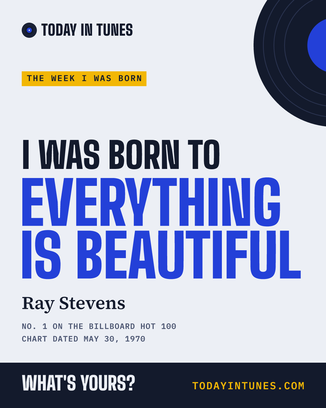 I was born to Everything Is Beautiful, by Ray Stevens