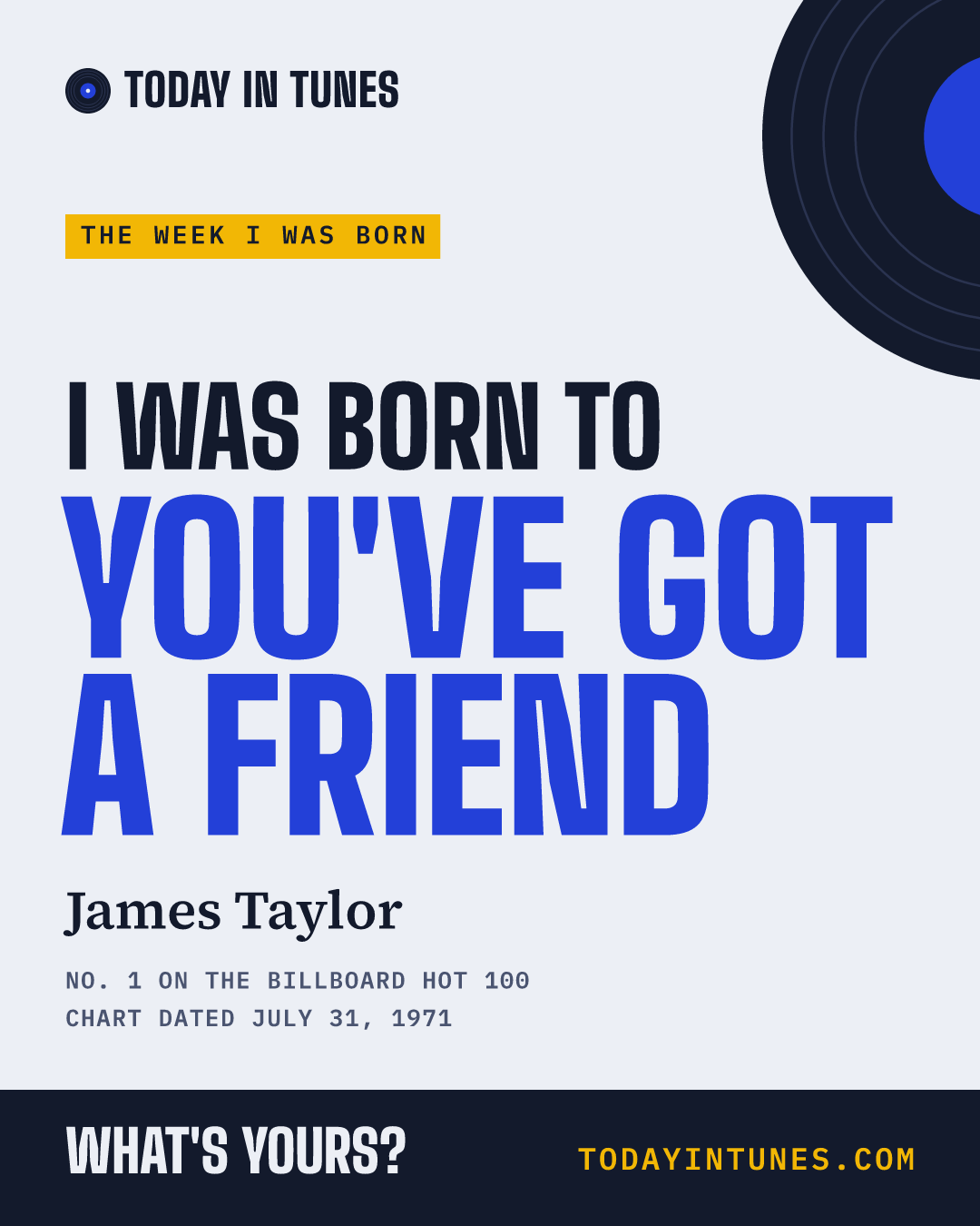 I was born to You've Got a Friend, by James Taylor