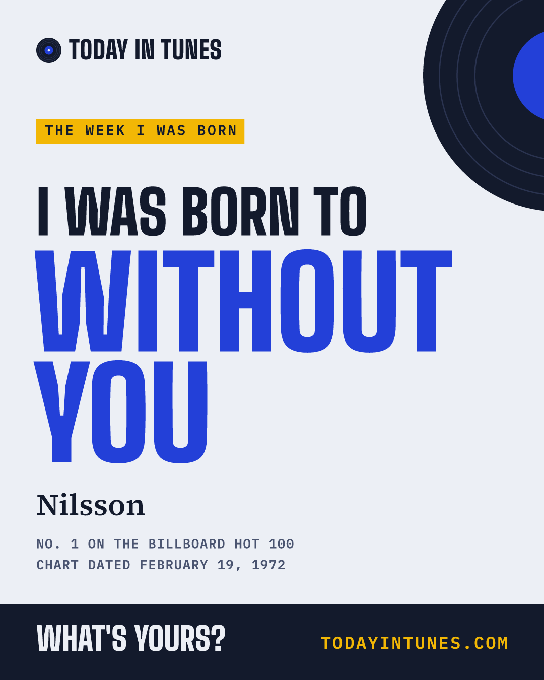 I was born to Without You, by Nilsson