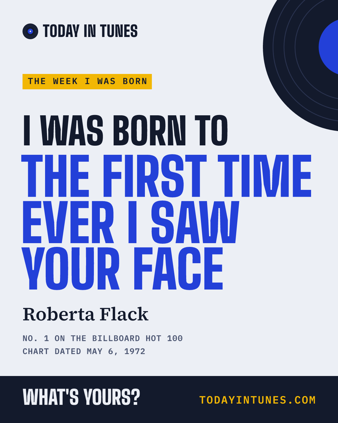 I was born to The First Time Ever I Saw Your Face, by Roberta Flack