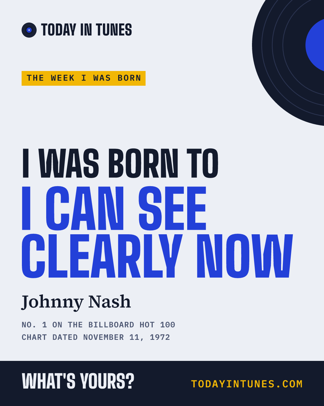 I was born to I Can See Clearly Now, by Johnny Nash