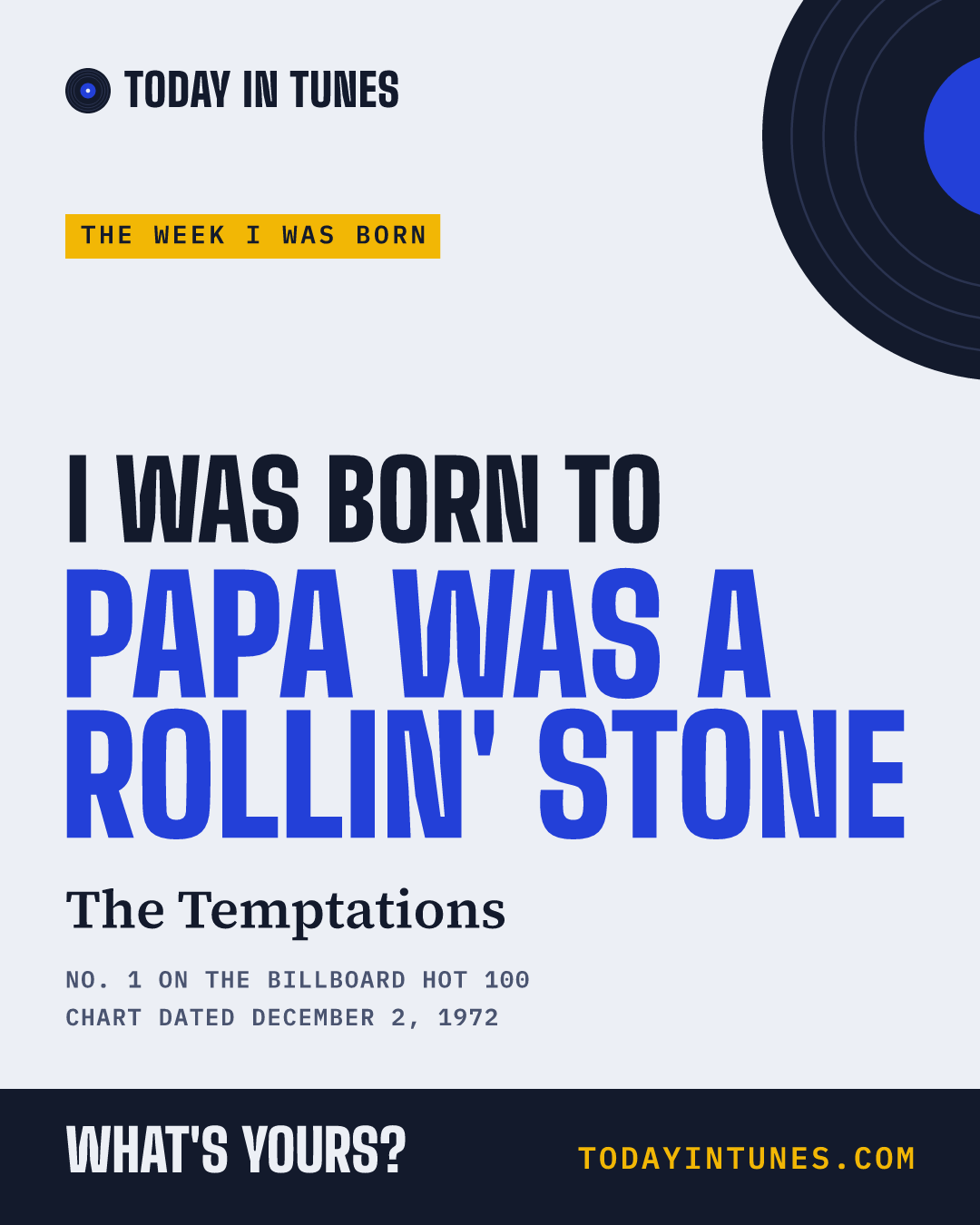 I was born to Papa Was a Rollin' Stone, by The Temptations