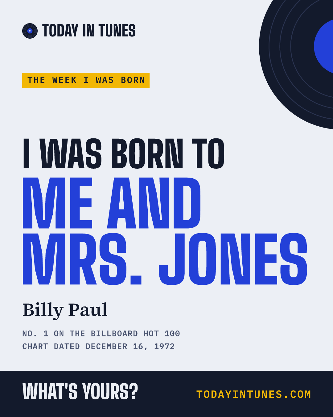 I was born to Me and Mrs. Jones, by Billy Paul