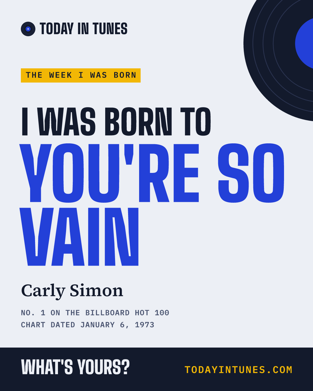 I was born to You're So Vain, by Carly Simon