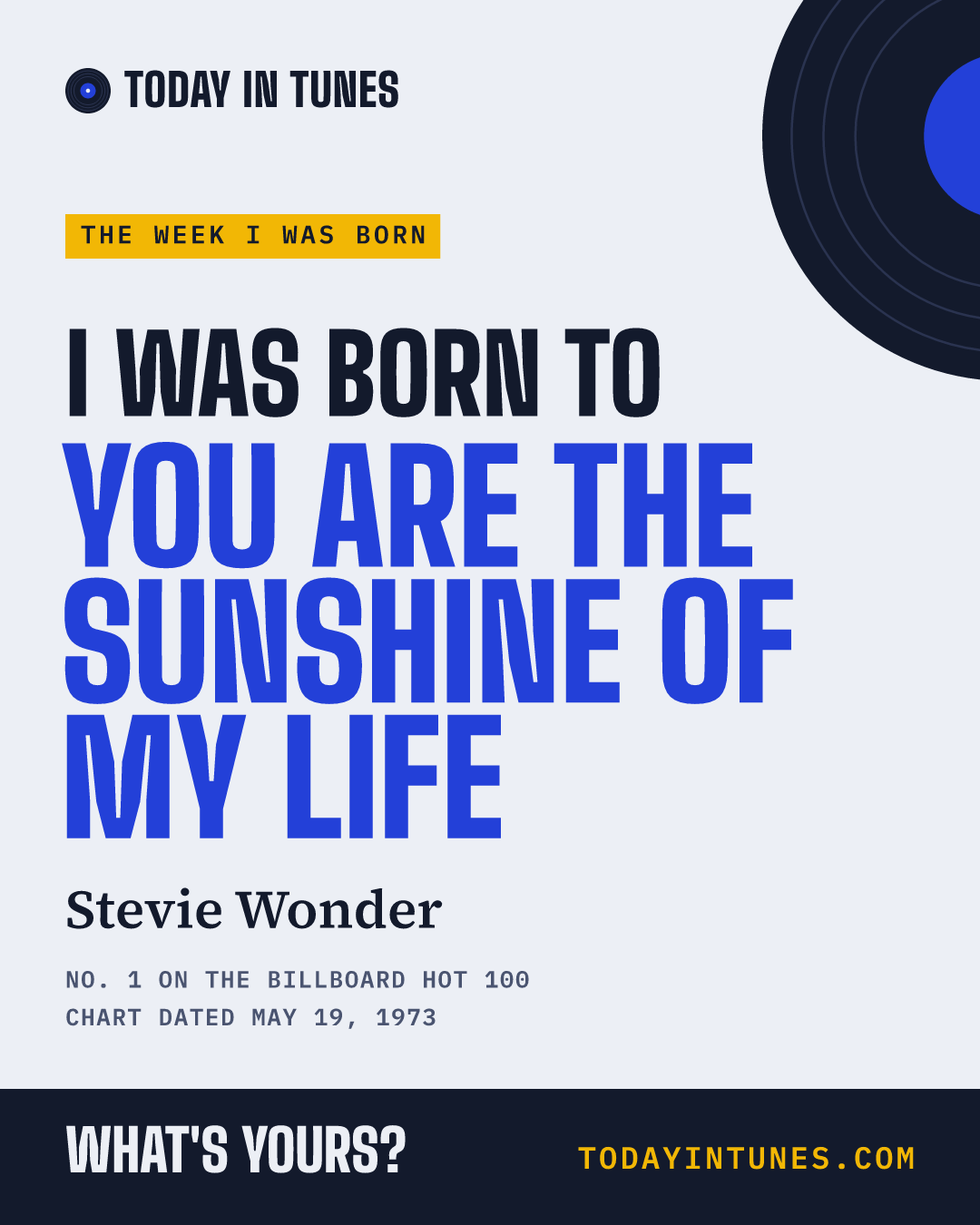 I was born to You Are the Sunshine of My Life, by Stevie Wonder