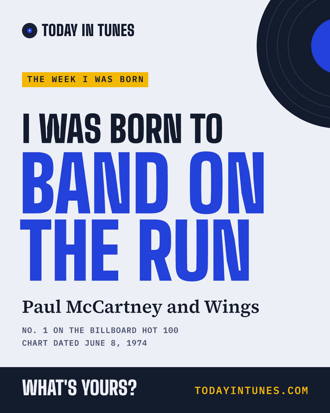 I was born to Band on the Run, by Paul McCartney and Wings