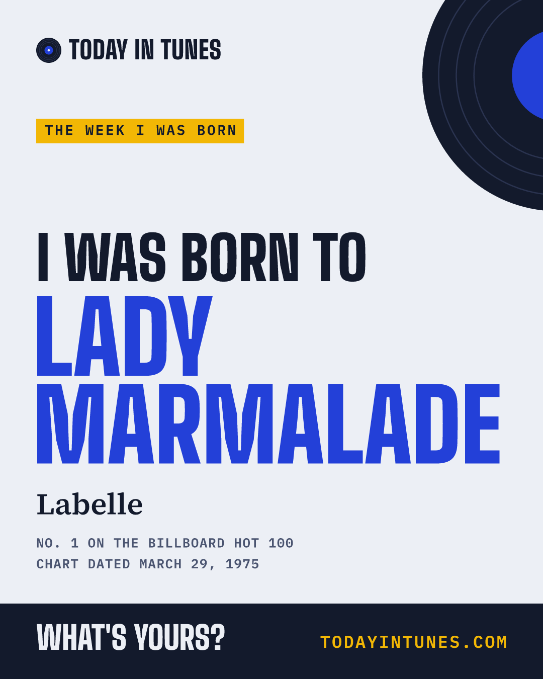 I was born to Lady Marmalade, by Labelle