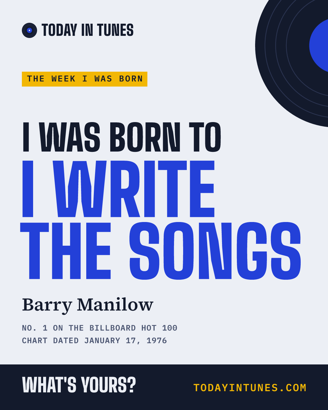I was born to I Write the Songs, by Barry Manilow