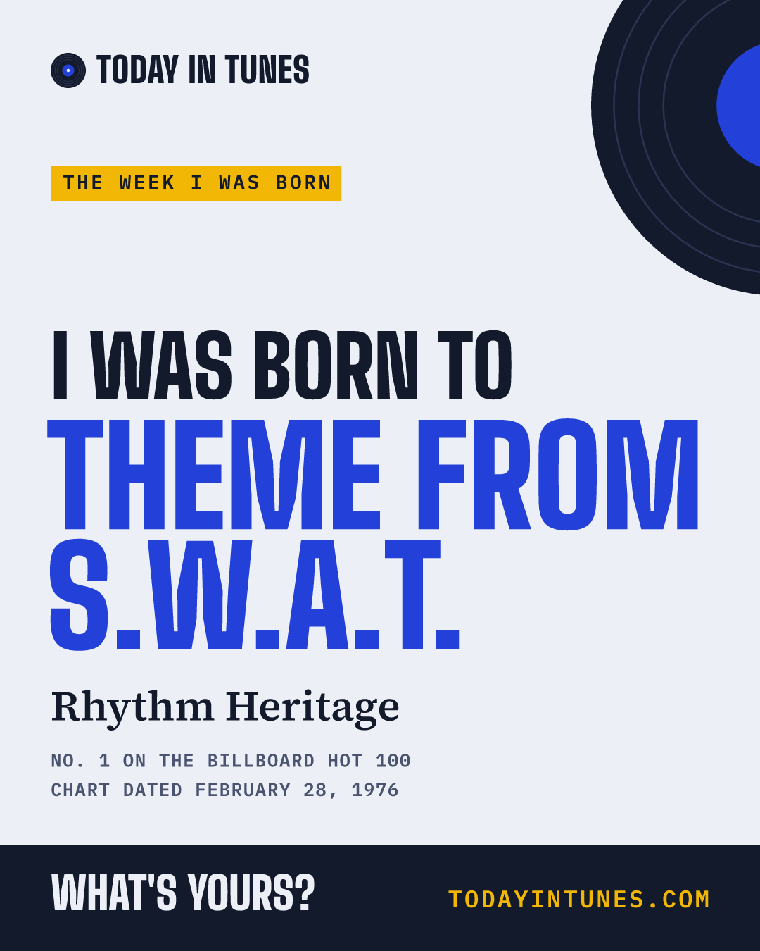 I was born to Theme from S.W.A.T., by Rhythm Heritage