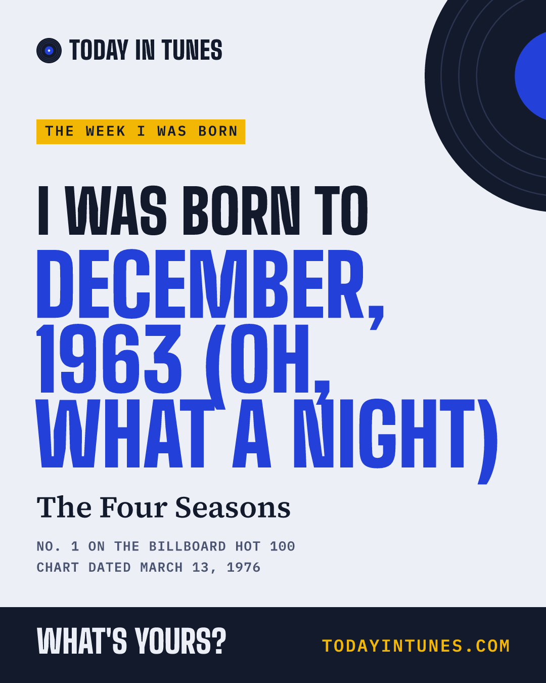 I was born to December, 1963 (Oh, What a Night), by The Four Seasons