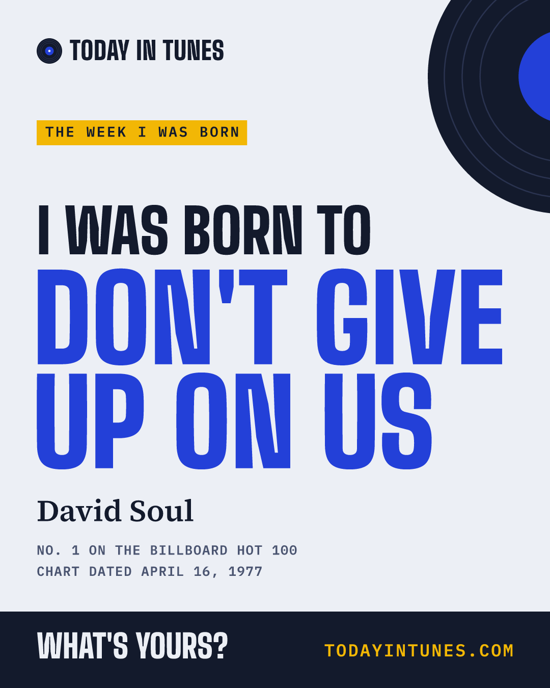 I was born to Don't Give Up on Us, by David Soul